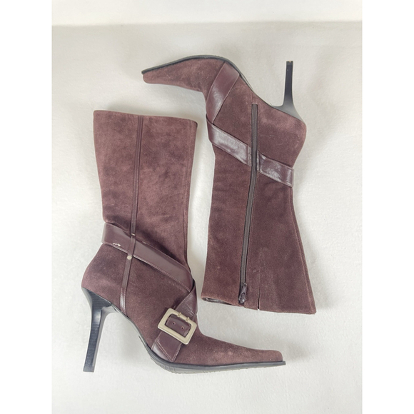 Y2K Brown Suede Leather Boots Guess By Marciano 10 Pointy Toe Sexy Stiletto - Picture 6 of 16